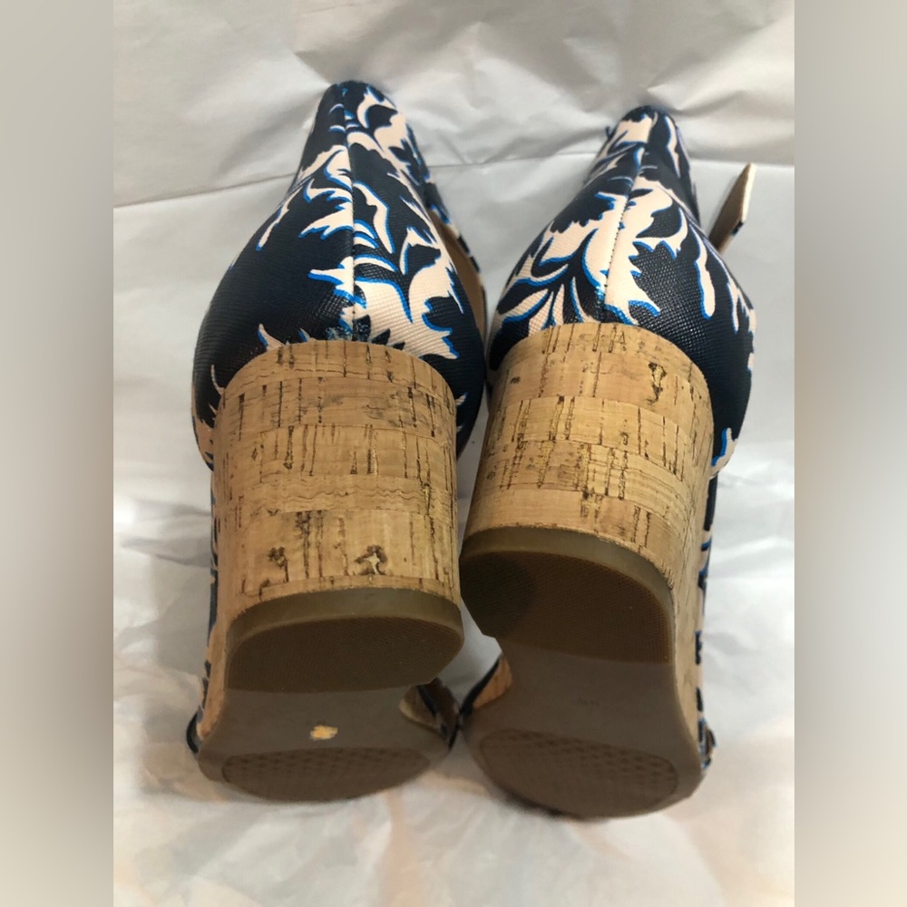 Aerosoles navy blue and cream floral ankle strap open toe cork wedge size 11 new - Picture 6 of 15